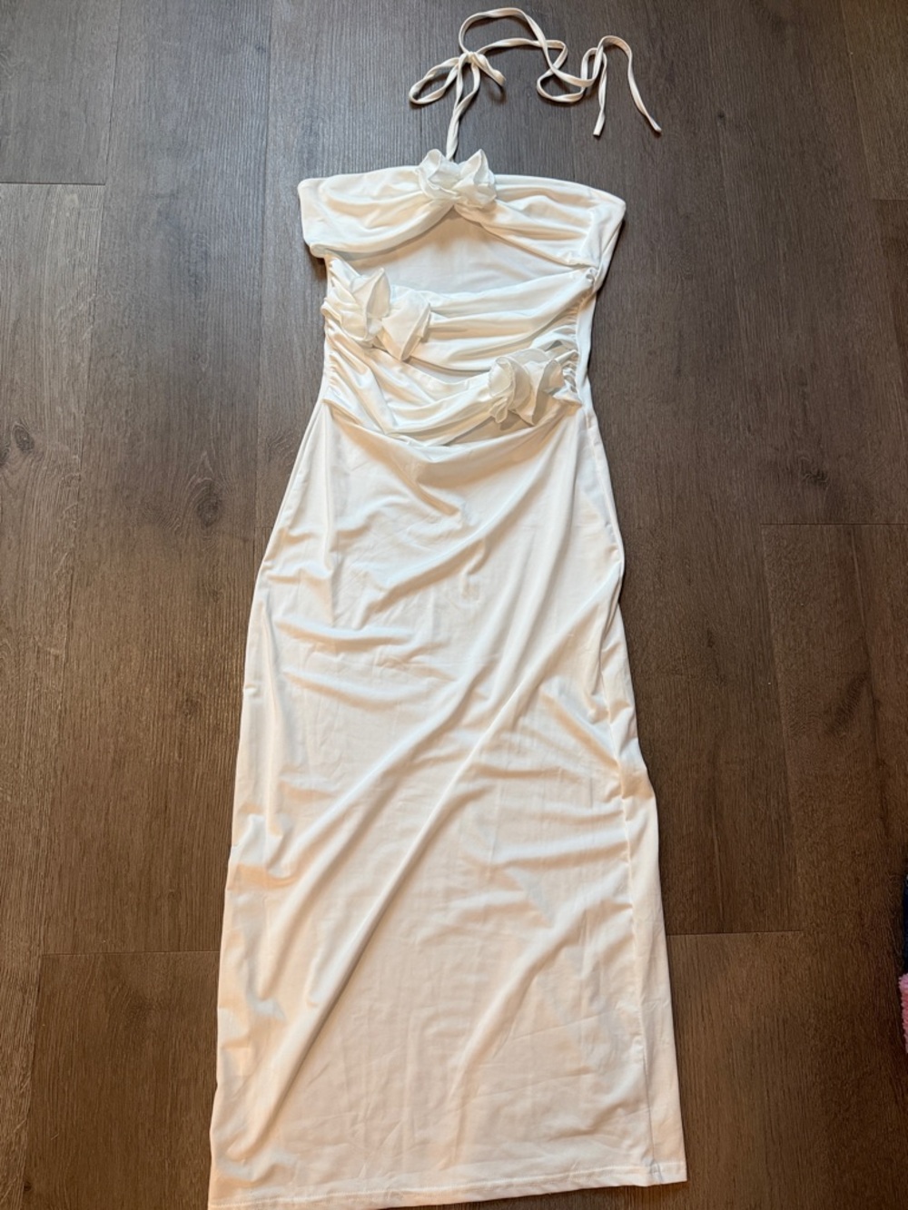 White Halter Tie Midi Dress
